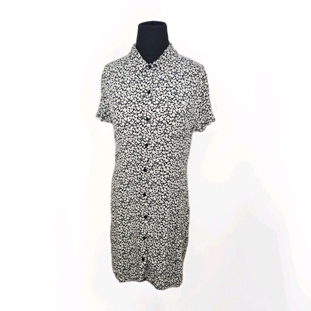 90's vintage OLD NAVY White Black FLORAL Short DRESS Small/Med Cottage